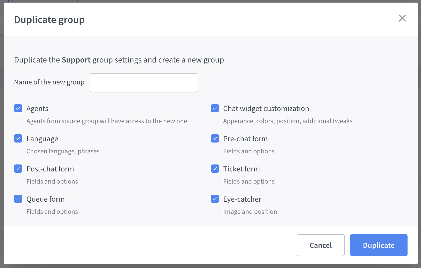 Duplicate group modal